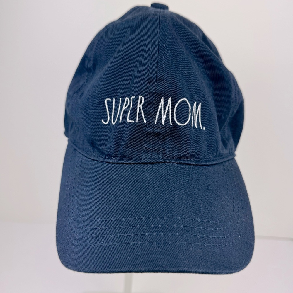 RAE DUNN Super Mom baseball Cap. Adjustable. Blue. Great preowned condition.